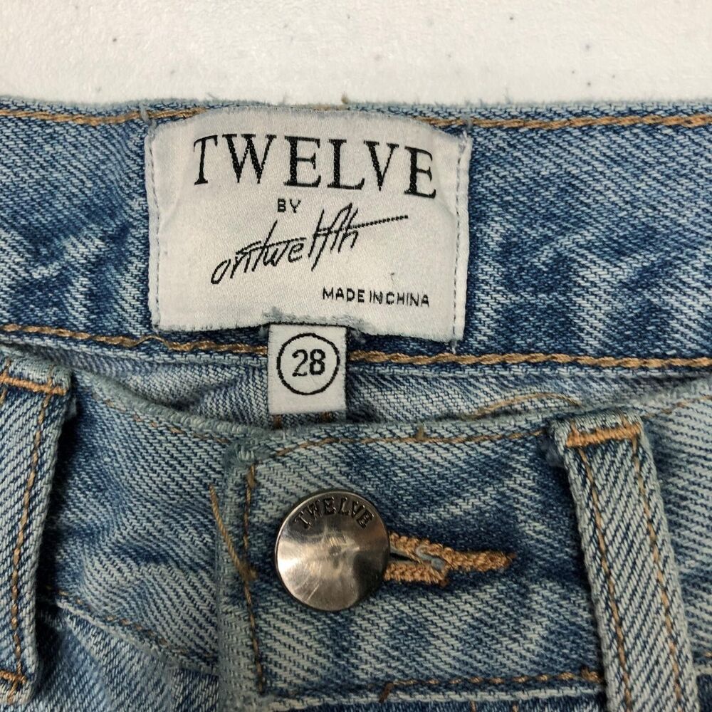 Twelve Jeans Womens 28 Blue High Rise Straight Crop Raw Hem Distressed Denim - Picture 3 of 13